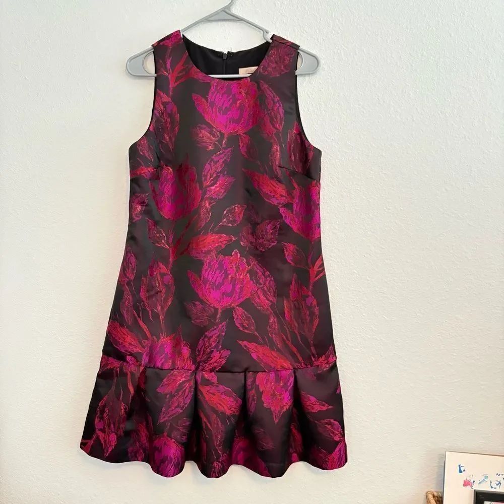 Anthropologie Hutch Floral Jacquard Ruffle Mini Dress Baroque Pink Black Med